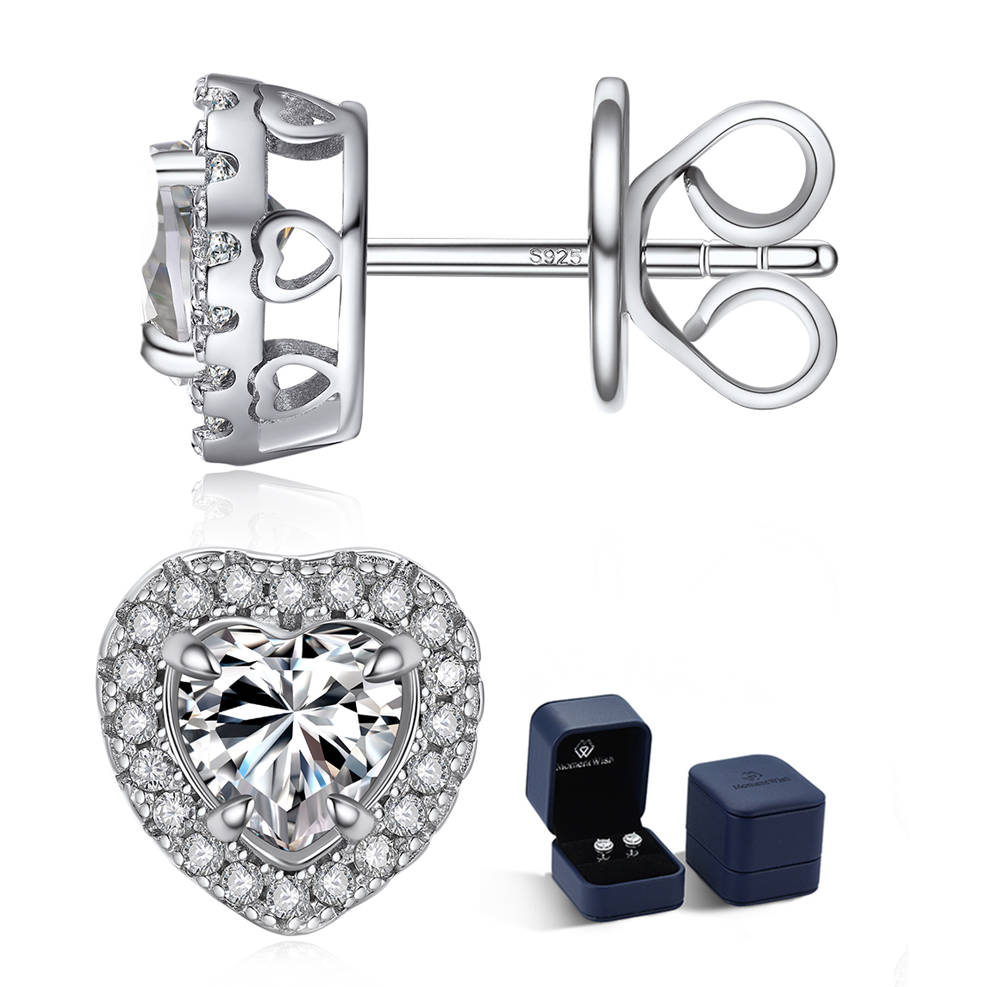 MomentWish Women's Moissanite Earring, D Color VVS1 Simulated Diamond 925 Sterling Silver Stud Earrings Gifts for Her