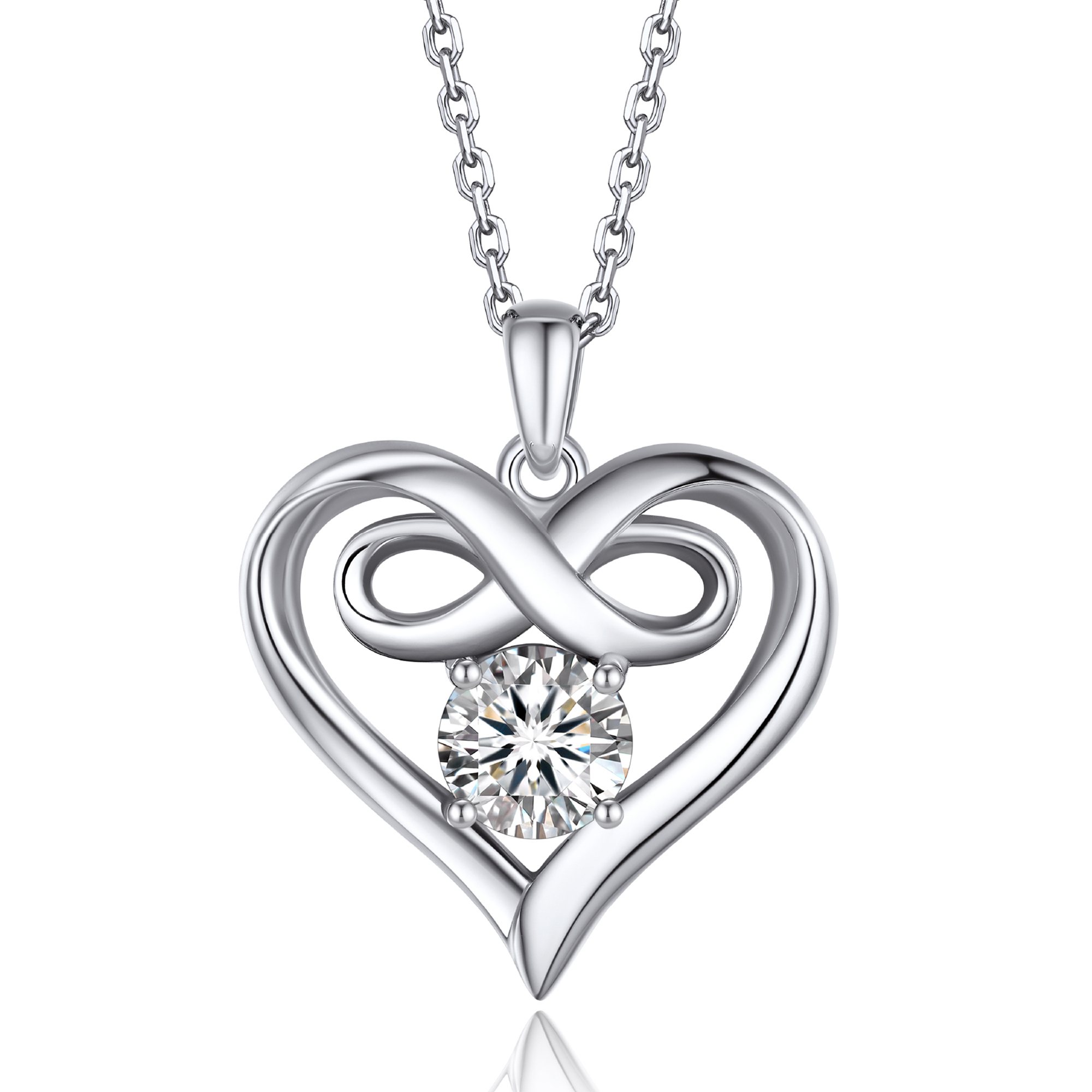 MomentWish Infinity Heart Pendant Necklace for Women 1 Carat Simulated Diamond Necklace Valentines Day Anniversary Jewelry Gifts for Her