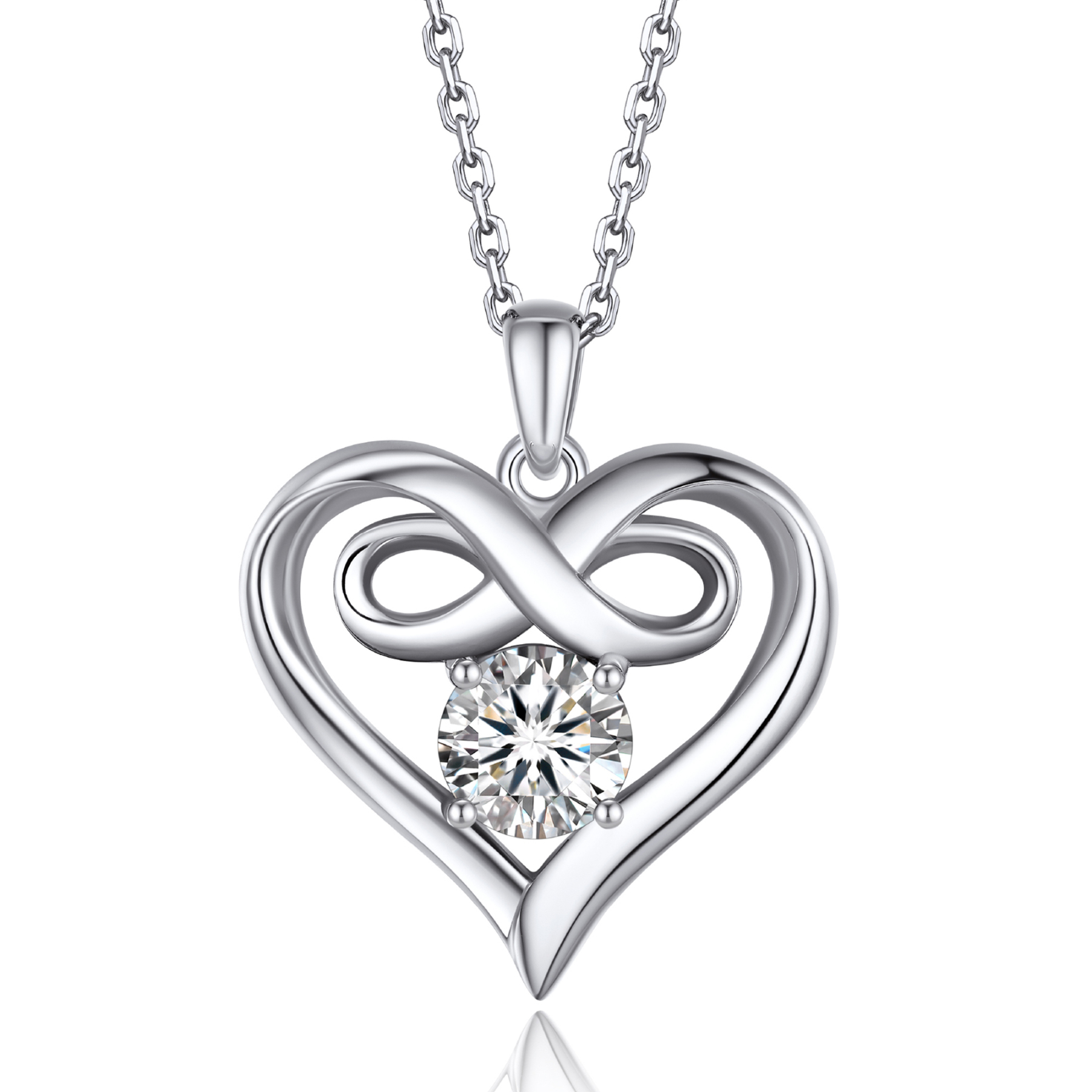 MomentWish Infinity Heart Pendant Necklace for Women 1 Carat Simulated Diamond Necklace Valentines Day Anniversary Jewelry Gifts for Her