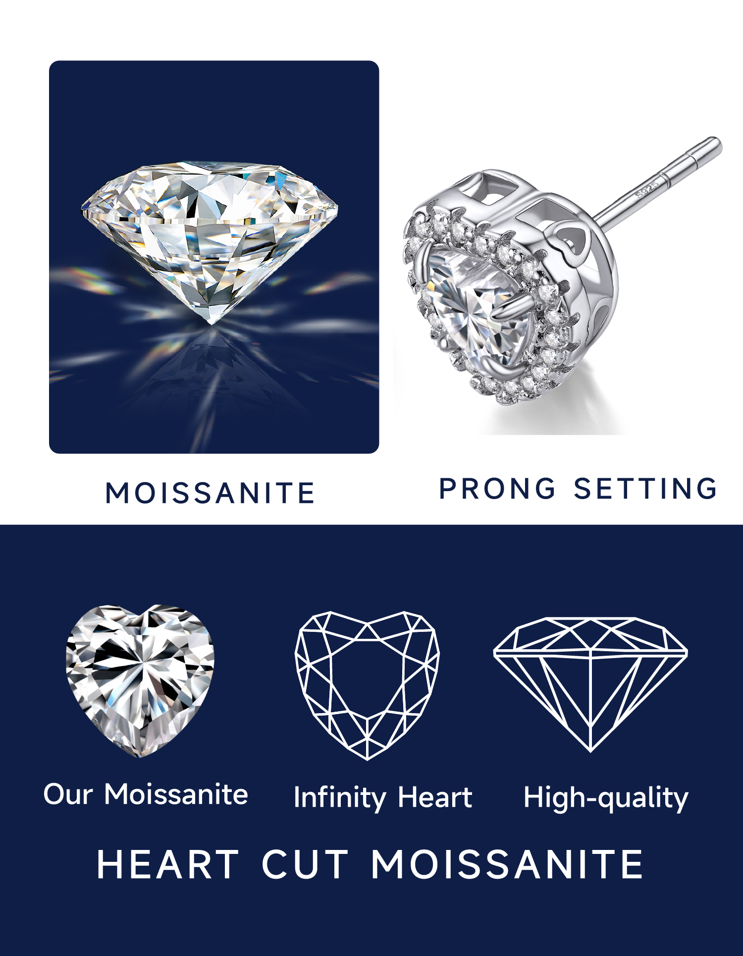 MomentWish Women's Moissanite Earring, D Color VVS1 Simulated Diamond 925 Sterling Silver Stud Earrings Gifts for Her