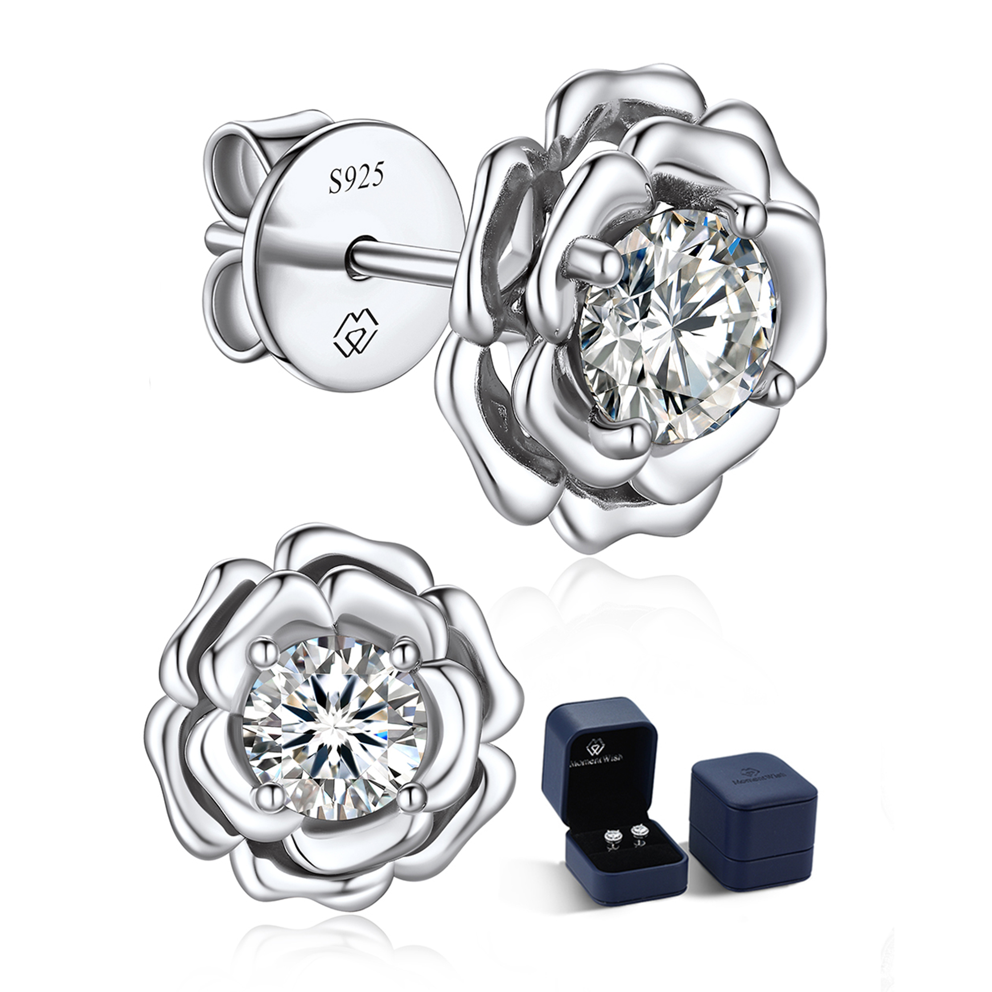 MomentWish Moissanite Earrings 925 Sterling Silver Solitaire Diamond Stud Earrings for Women