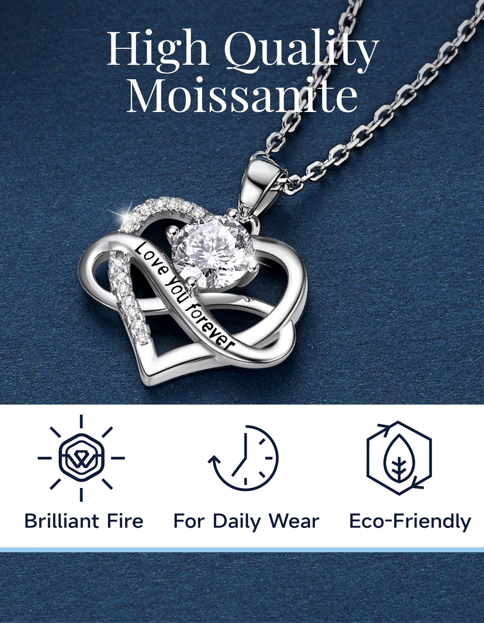 MomentWish Infinity Heart Pendant Necklace for Women,1 Carat D Color VVS1 Simulated Diamond Necklace Jewelry Gifts for Her