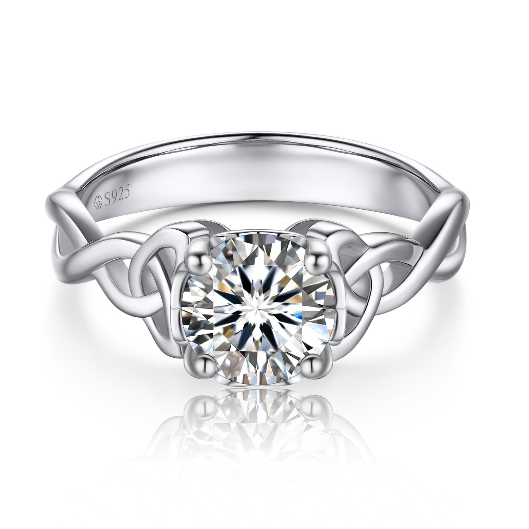 MomentWish Moissanite Wedding Rings for Women, D Color VVS1 Simulated Diamond 925 Sterling Silver Solitaire Rings