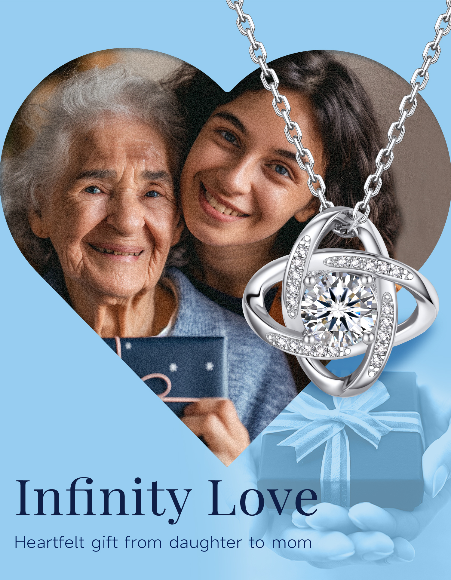 MomentWish Love Knot Necklace, Engagement Wedding Gifts for the Bride, 1Carat Moissanite Diamond Necklaces for Women