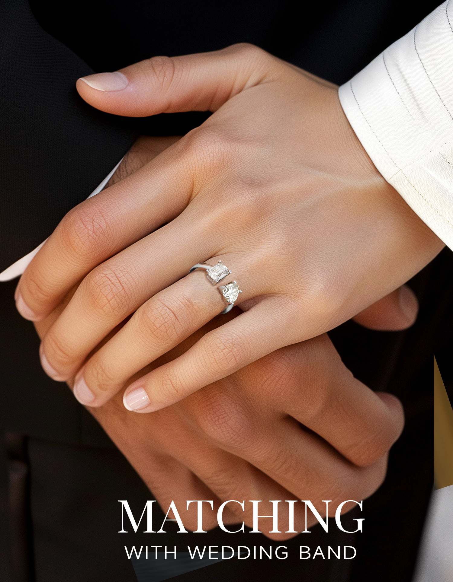 MomentWish Engagement Ring, 2Carat Heart and Emerald Cut Moissanite Promise Ring for Women, Adjustable 925 Sterling Silver Wedding Band