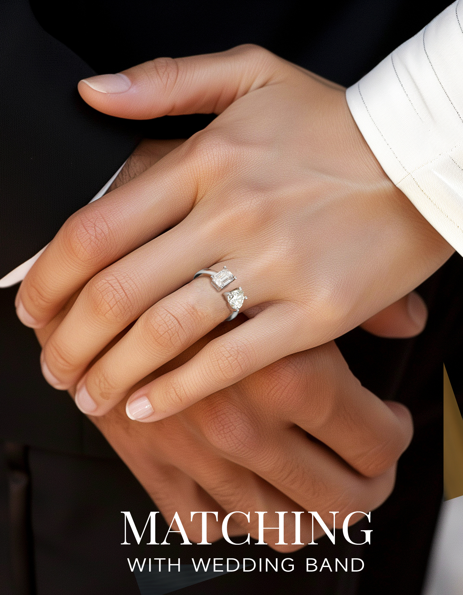 MomentWish Engagement Ring, 2Carat Heart and Emerald Cut Moissanite Promise Ring for Women, Adjustable 925 Sterling Silver Wedding Band