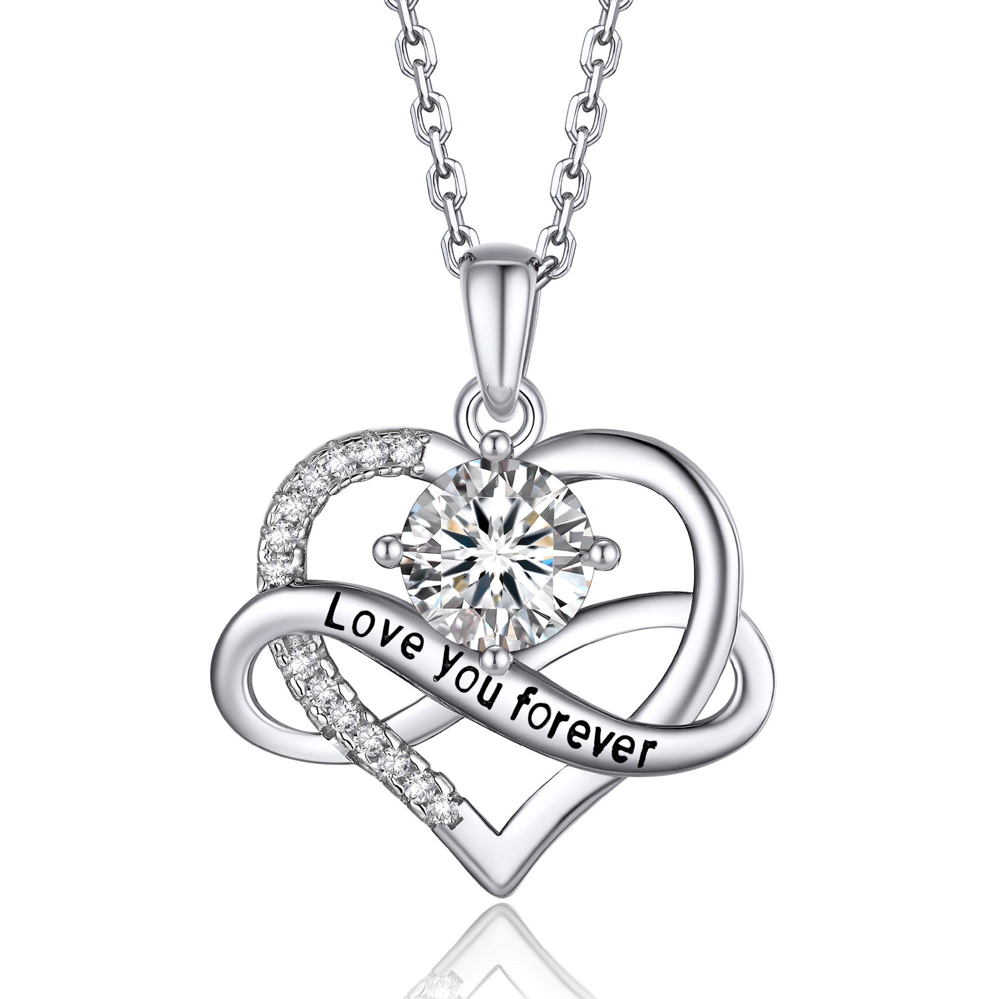 MomentWish Infinity Heart Pendant Necklace for Women,1 Carat D Color VVS1 Simulated Diamond Necklace Jewelry Gifts for Her
