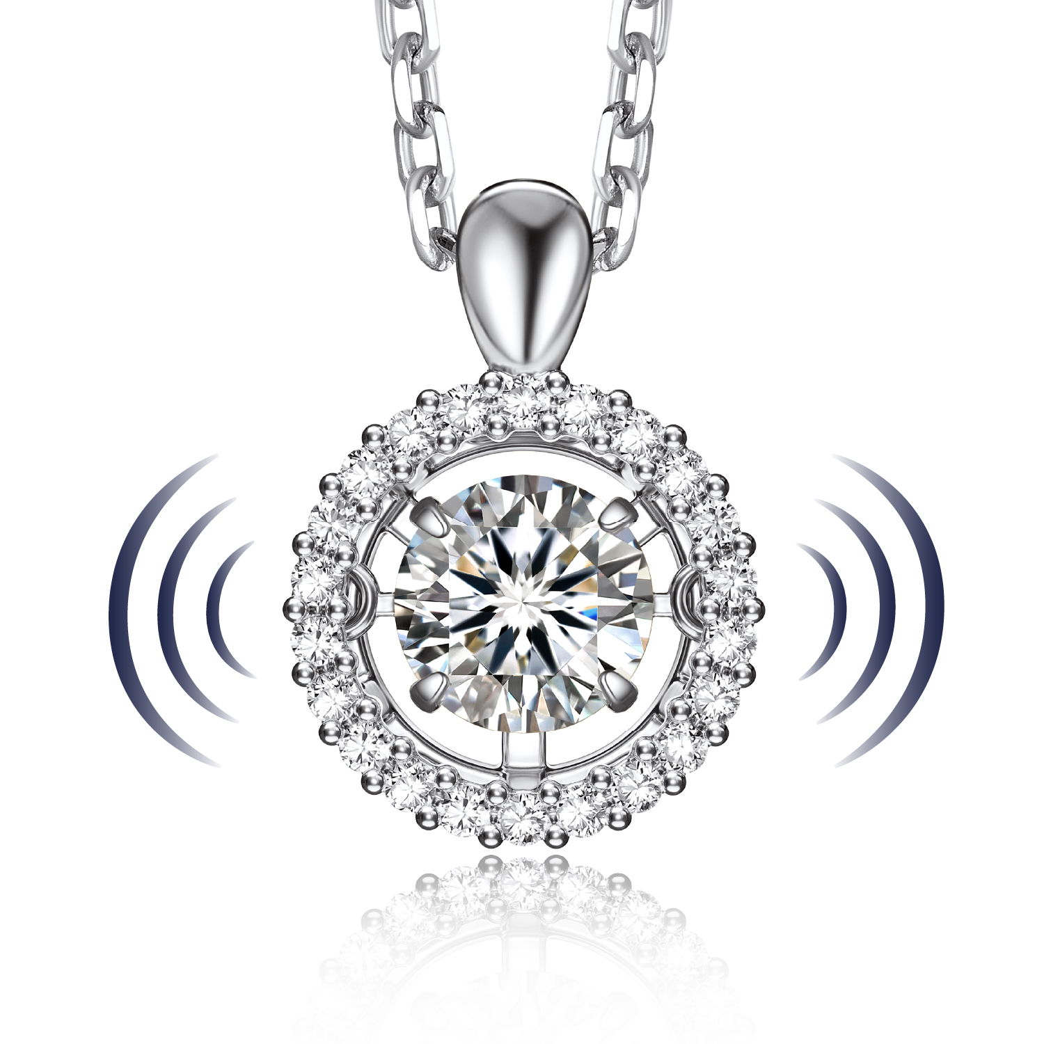 MomentWish 1 Carat Moissanite Halo Dancing Pendant Necklace for Women Simulated Diamond Sterling Silver Sparkling Gift for Her