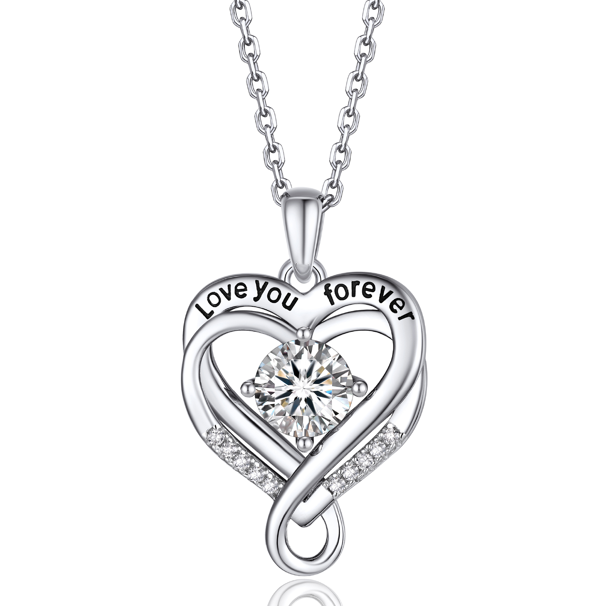MomentWish Infinity Heart Pendant Necklace for Women 1 Carat Simulated Diamond Necklace Valentines Day Anniversary Jewelry Gifts for Her