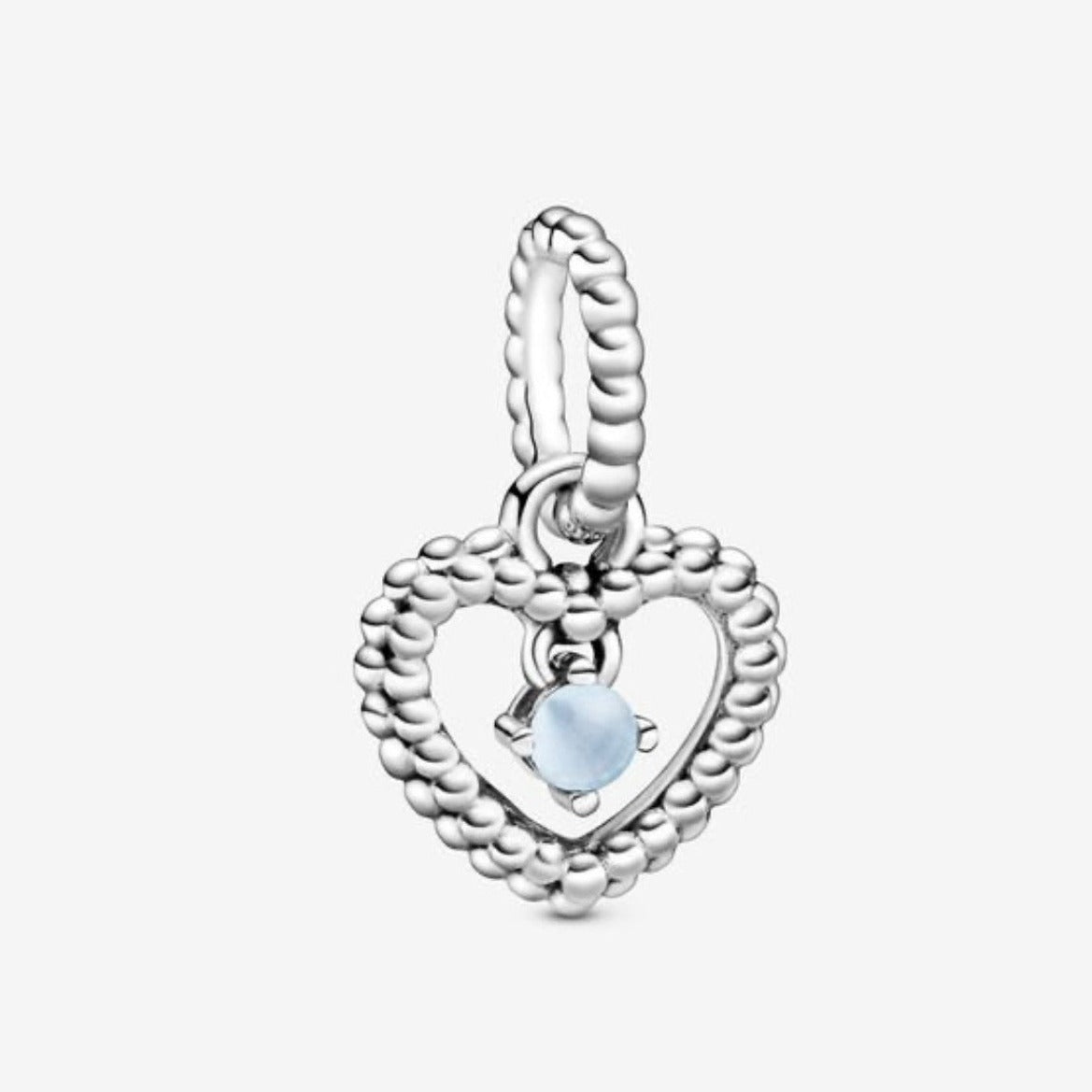 Sky Blue Beaded Heart Dangle Charm (March)-JewelrYowns