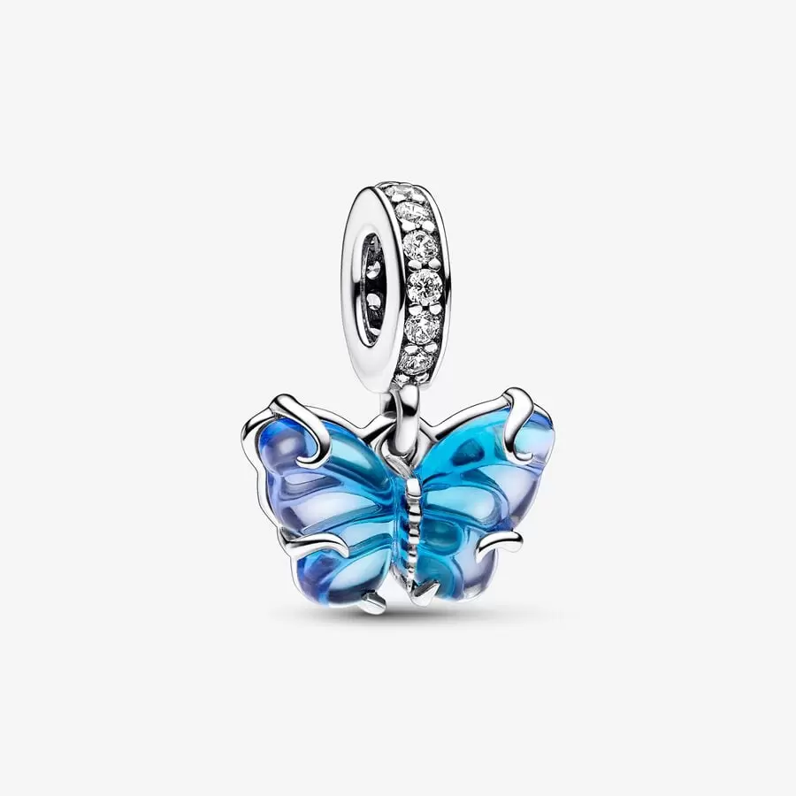 Blue Murano Glass Butterfly Dangle Charm-JewelrYowns
