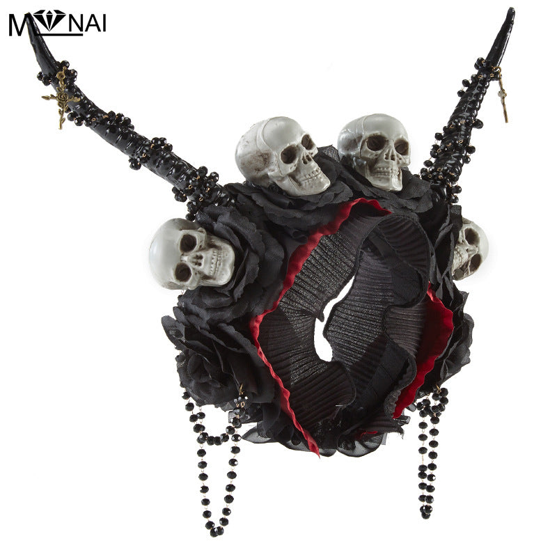 Gothic cos accessories dark witch horn headband retro skull punk Halloween headband performance headband