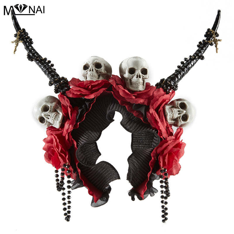 Gothic cos accessories dark witch horn headband retro skull punk Halloween headband performance headband