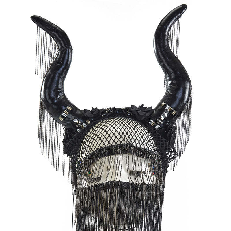 Gothic lolita devil horn headband Lolita hair accessories dark flower heavy industry Halloween Christmas headdress