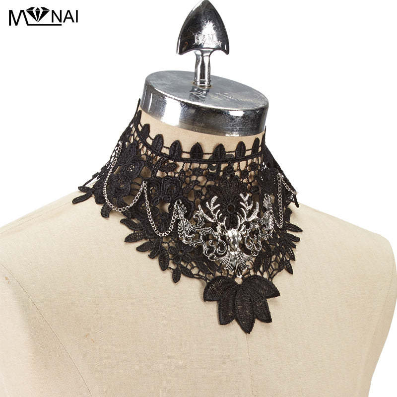 Gothic Hollow Lace Fake High Collar Punk Dark Deer Head Performance Halloween Cosplay False Collar