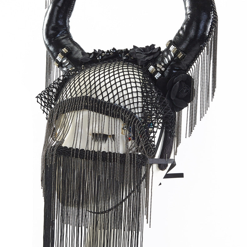 Gothic lolita devil horn headband Lolita hair accessories dark flower heavy industry Halloween Christmas headdress