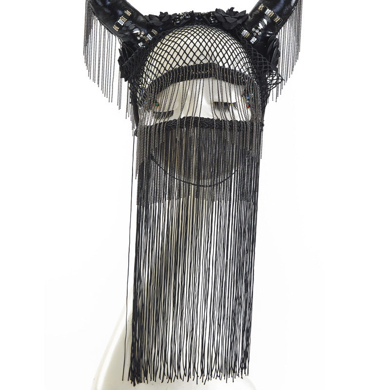 Gothic lolita devil horn headband Lolita hair accessories dark flower heavy industry Halloween Christmas headdress