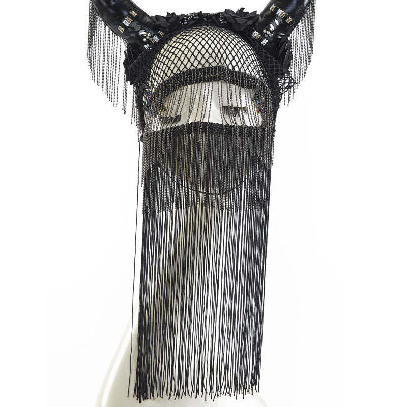 Gothic lolita devil horn headband Lolita hair accessories dark flower heavy industry Halloween Christmas headdress