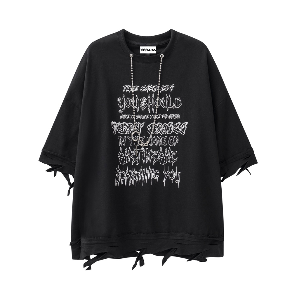 VIVADAS Oversize Street Style Letter Print with Necklace Tee