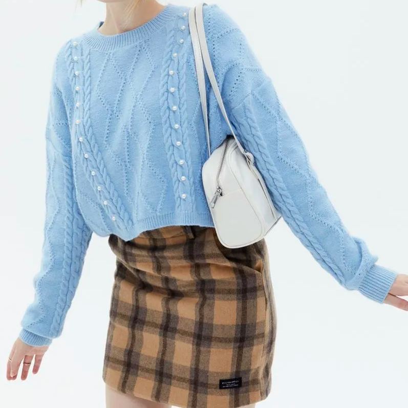 Sweet Preppy Pullover Pearl Trim Knit Sweater