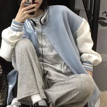 Women Loose Retro Baseball Uniform Jacket