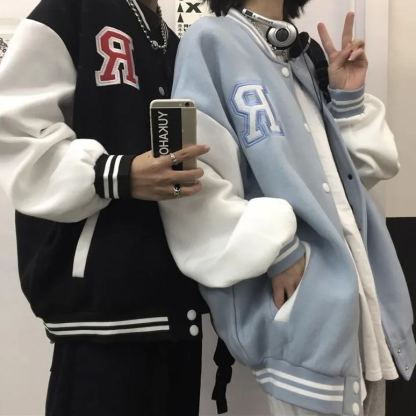 Women Loose Retro Baseball Uniform Jacket