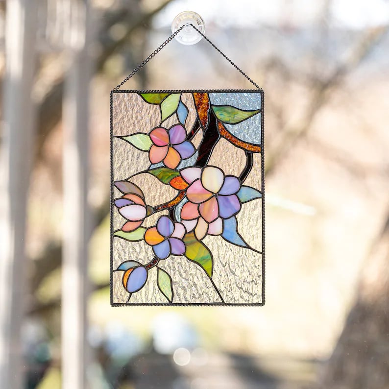 Cherry blossom stained glass window panel Christmas gifts image 3