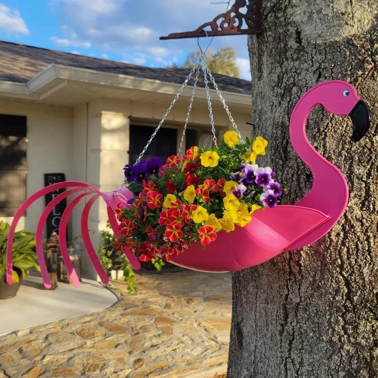 🔥Handmade Bright Colorful Bird Hanging Planter Yard Decor