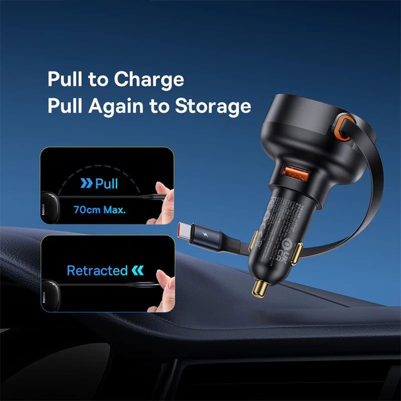ZENX 60W 2 in 1 car charger 2 in 1 retractable cable SCP 25W QC PD 30W fast car phone charger for iPad iPhone 15 14 13 pro Samsung