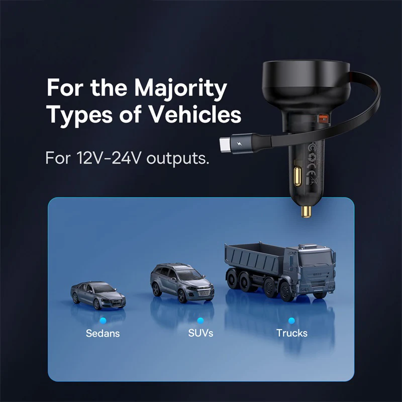 ZENX 60W 2 in 1 car charger 2 in 1 retractable cable SCP 25W QC PD 30W fast car phone charger for iPad iPhone 15 14 13 pro Samsung