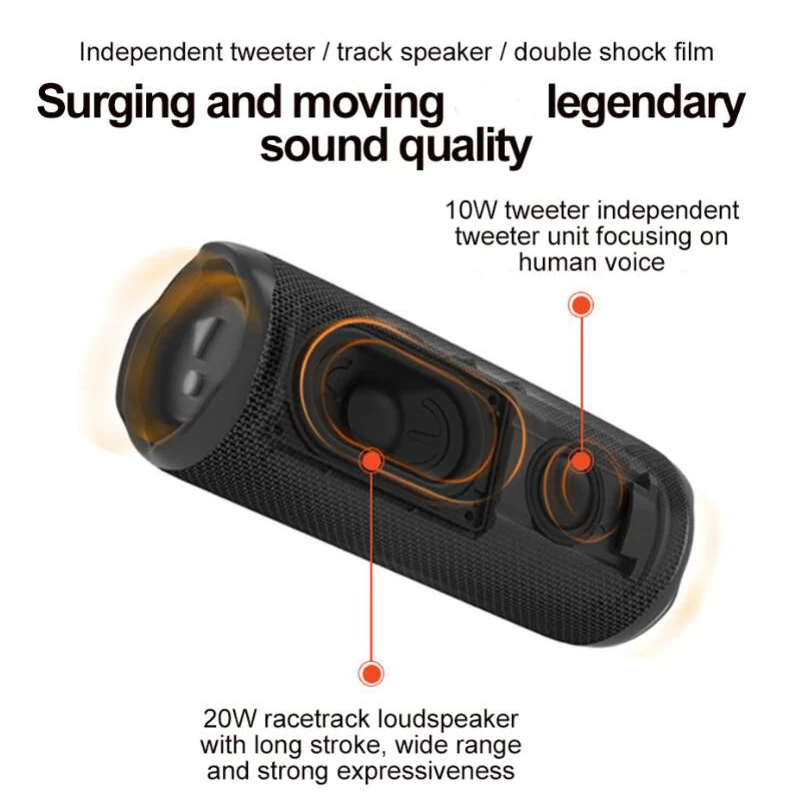 ZENX Bluetooth speaker portable IPX7 waterproof outdoor stereo bass music track independent tweeter