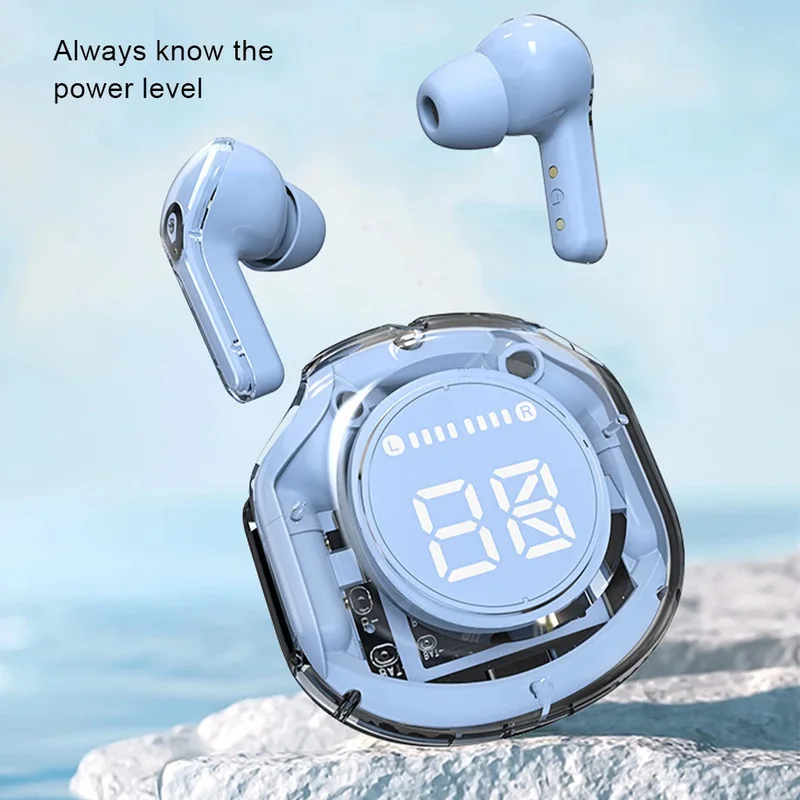 ZENX wireless Bluetooth headset transparent headphones led power digital display stereo sound earphones for sports working