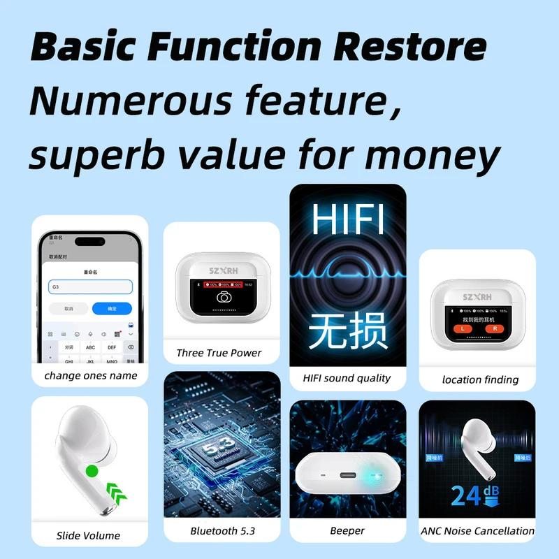 ZENX SZXRH Z50 ANC Wireless Bluetooth Headphones 5.4 LED Screen Headset TWS Earbuds Touch Noise Cancelling Earphones For Android iOS