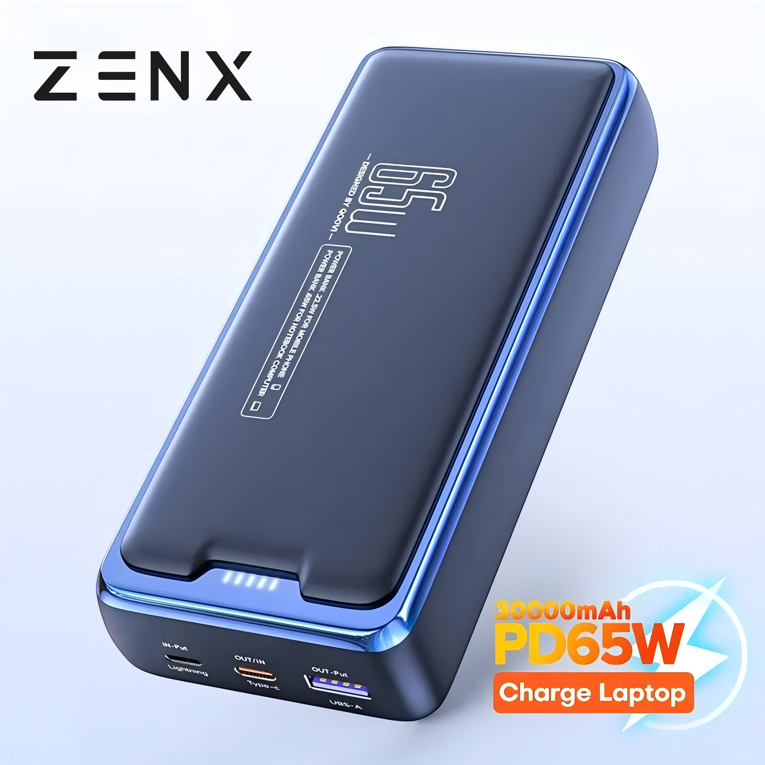 ZENX power bank 30000mAh external battery capacity PD 65W fast charging portable charger Powerbank for laptop iPhone Samsung