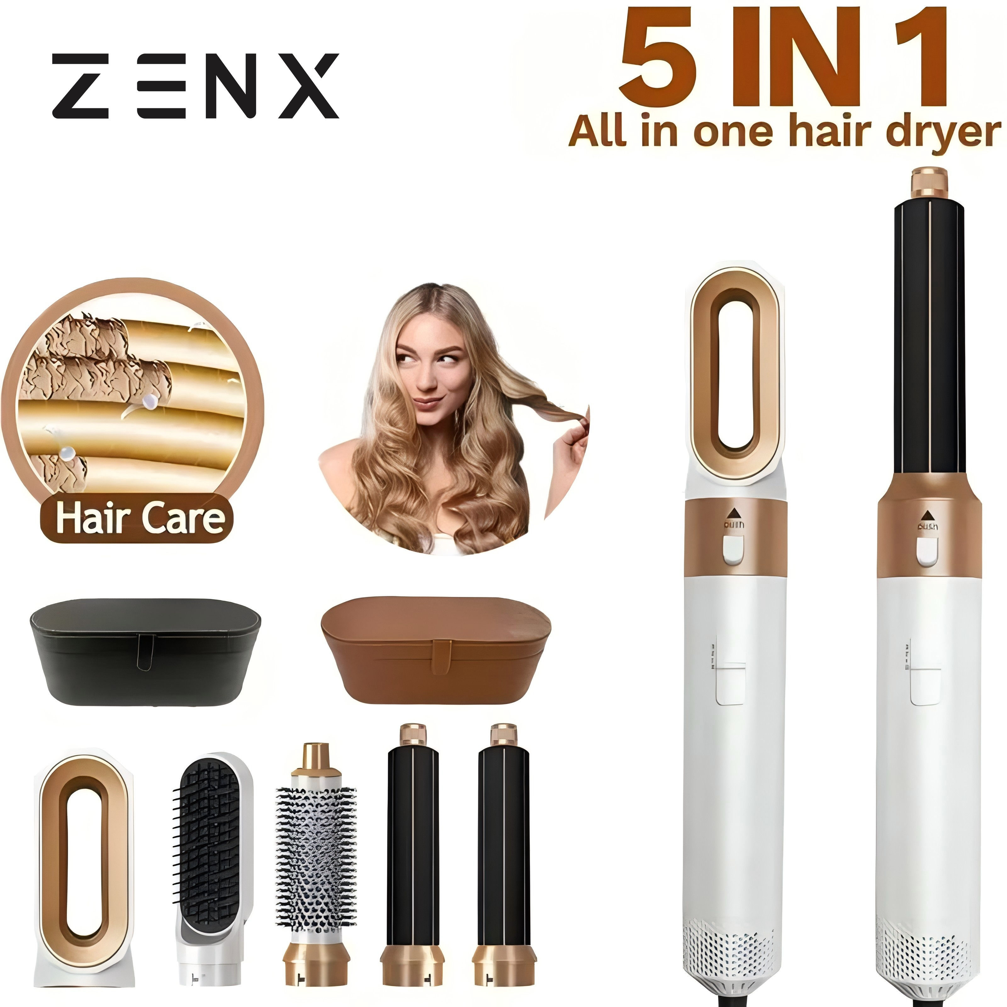 ZENX 5 in 1 Hair Dryer Hot Comb Set Professional Curling Iron Hair Straightener Styling Tool For Dyson Airwrap Hair Dryer Household