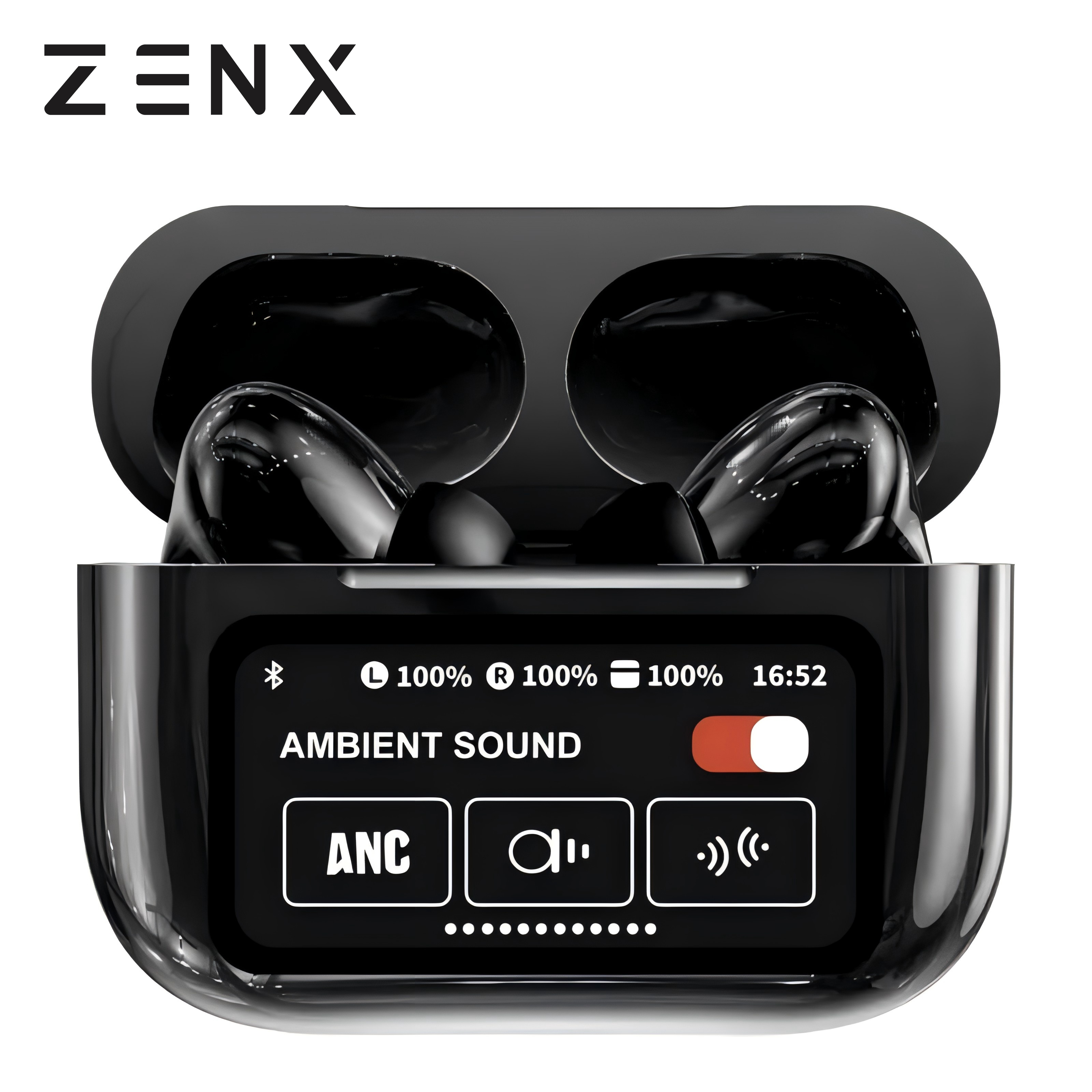 ZENX new LED touchscreen a9pro wireless Bluetooth headphone TWS earphones visible active noise cancellation sport earphone