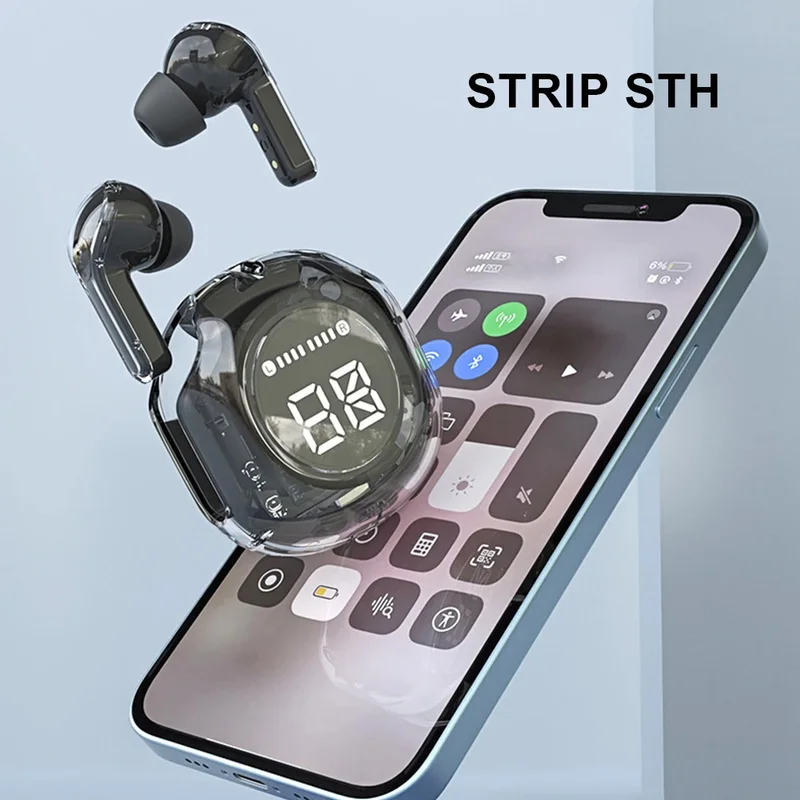 ZENX wireless Bluetooth headset transparent headphones led power digital display stereo sound earphones for sports working