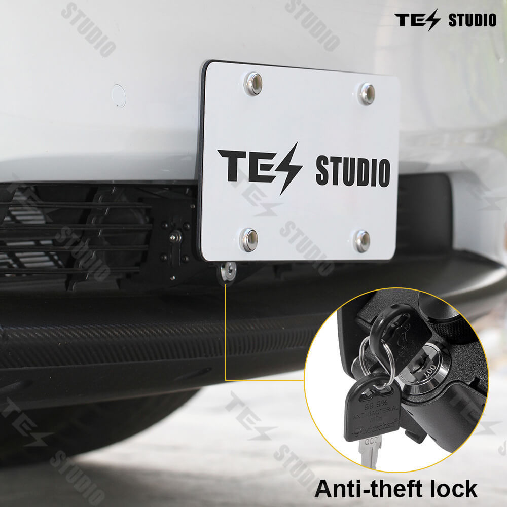 Tesstudio Model 3/Model Y License Plate Frame with Key Lock - Secure and Stylish