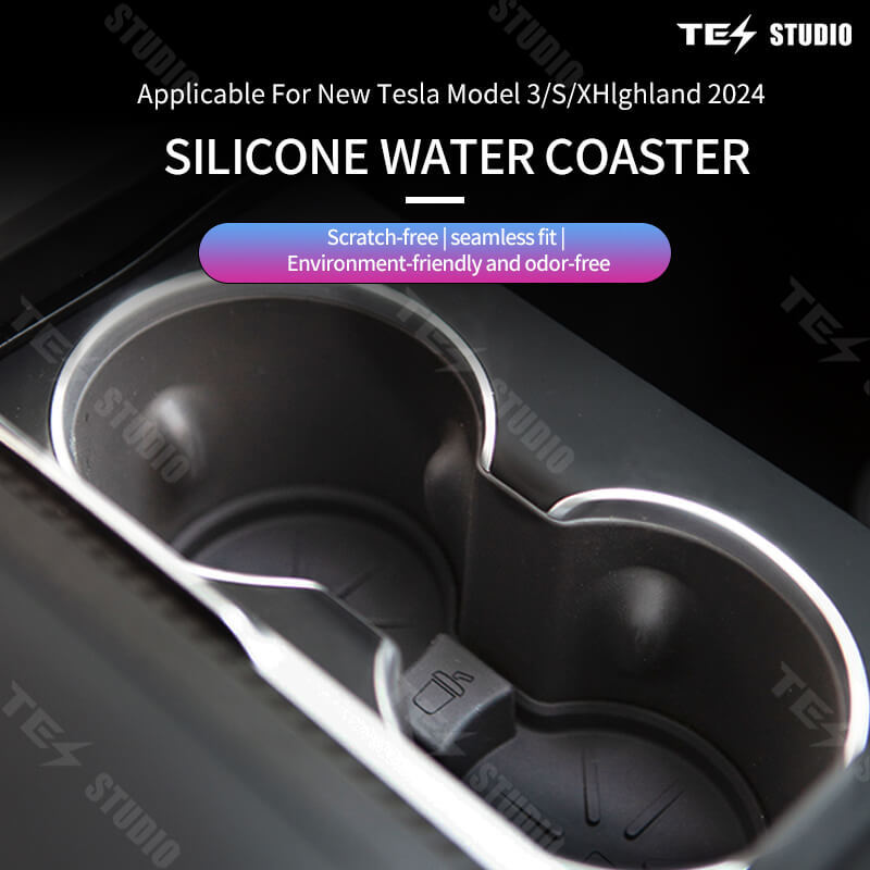 Tesstudio Tesla Model 3 2024 Cup Holder Mats Non-Slip Waterproof Silicone