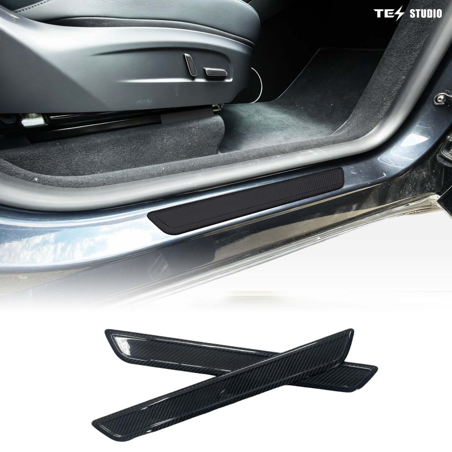 Tesla Model Y Juniper Door Sill Protector Door Sill Threshold Scuff Plate Trim Tesstudio? 4Pcs