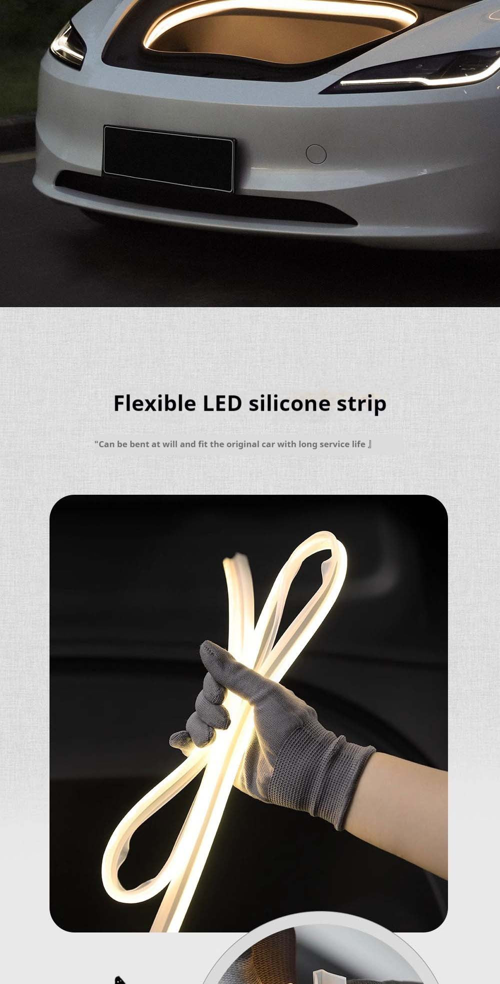 Tesla Model 3 Highland Frunk LED Strip Lights Tesla Accessories Model 3 Highland Front Trunk Ambient Lights Tesstudio?