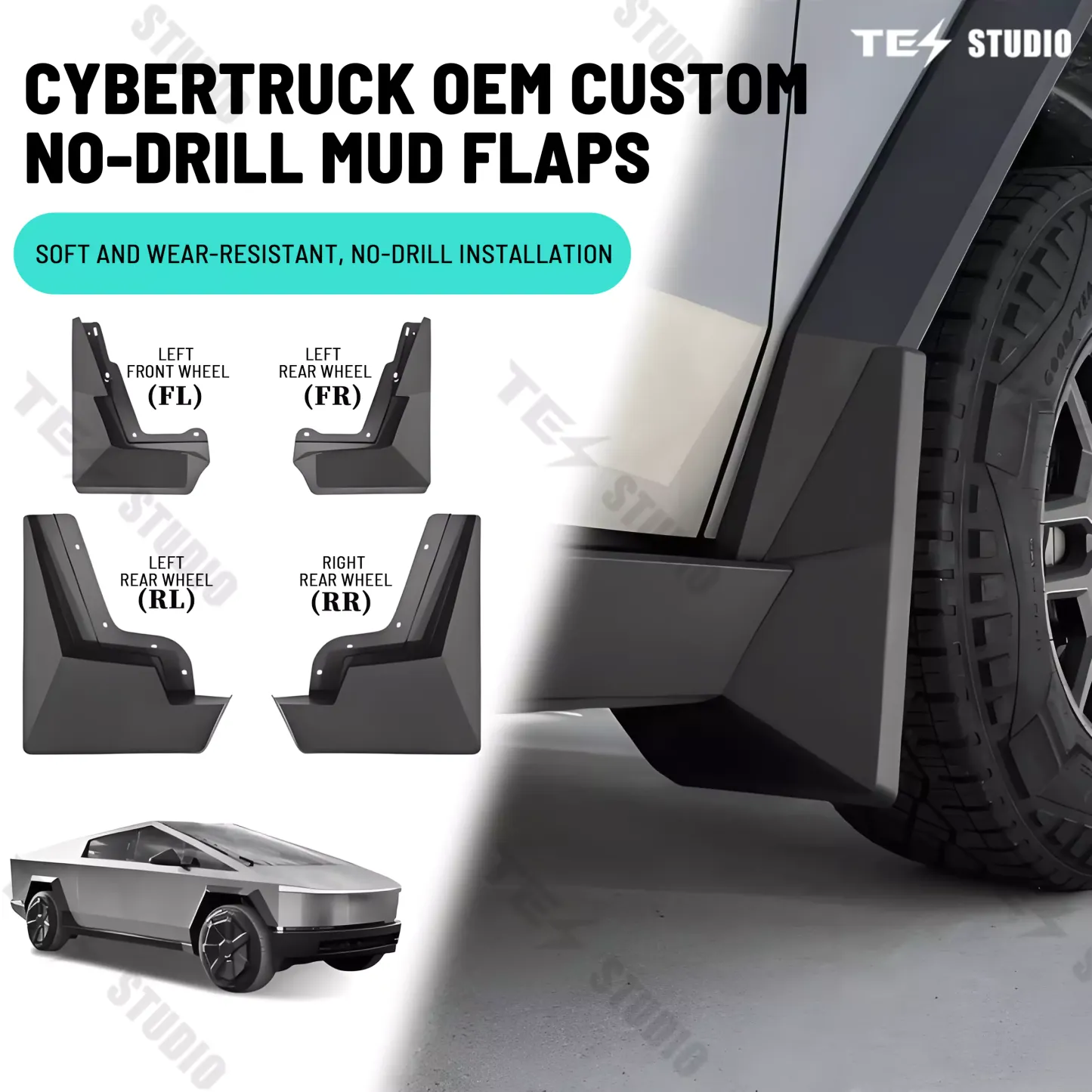 Tesstudio Mud Flaps Mudflaps for Cybertruck