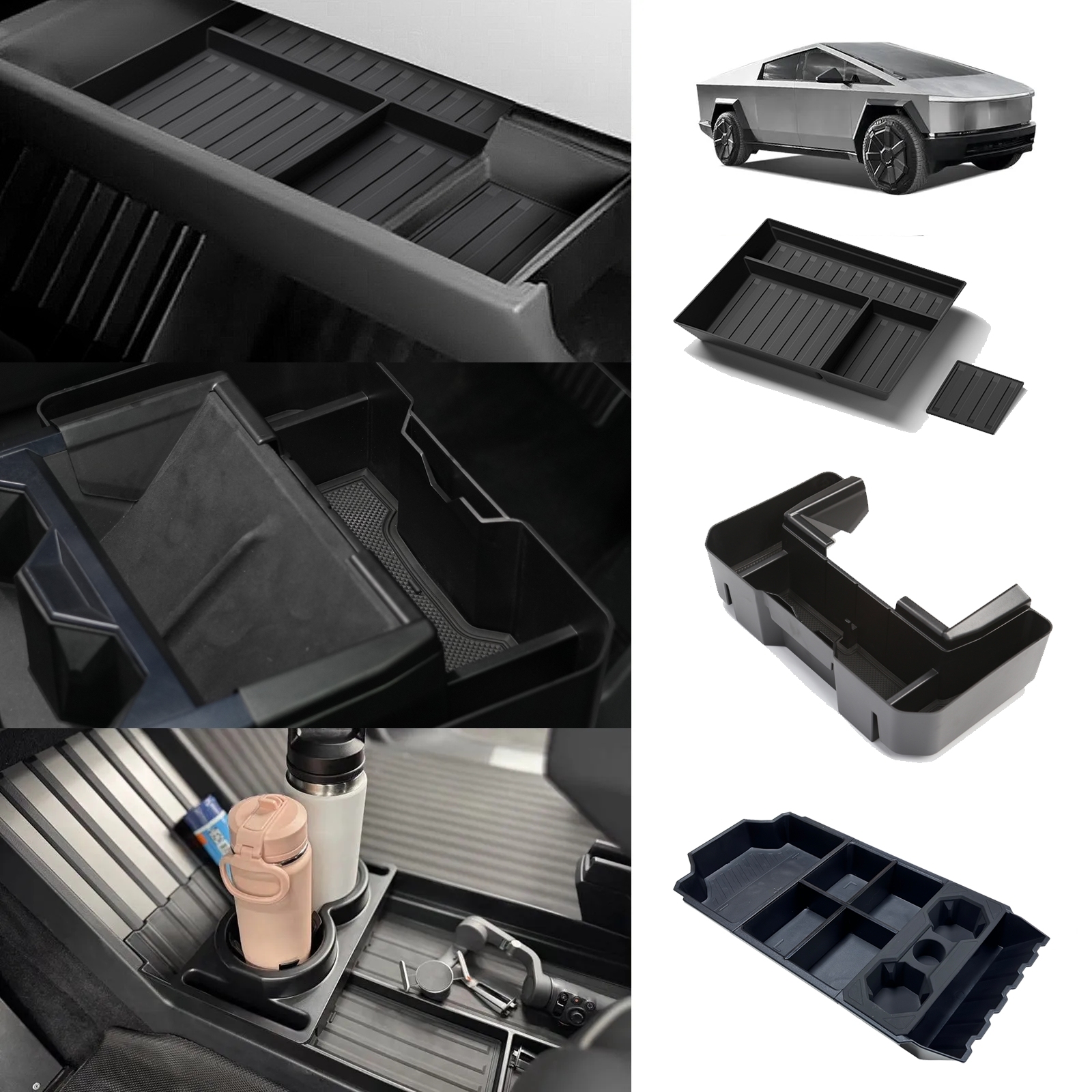 Tesstudio Bundle of Floor Lower Tray+ Cup Holder Front Tray for Cybertruck