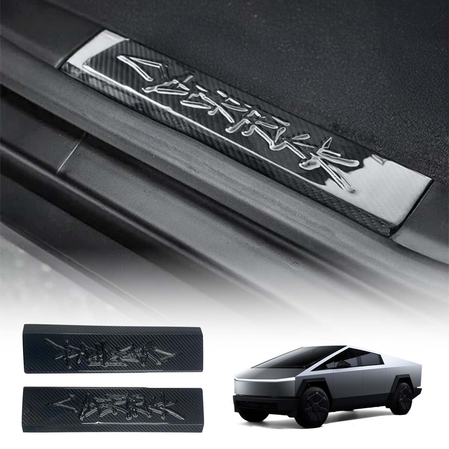 Tesla Cybertruck Sill Protector Real Carbon Fiber Front Door Sill Panel Door Step Kit Tesstudio? (2 Pcs)