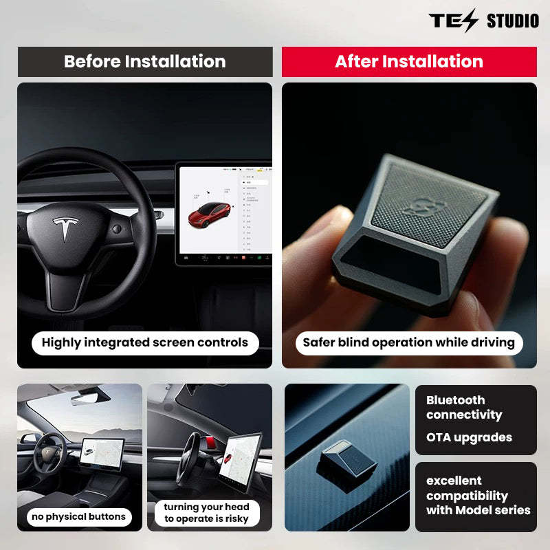 Tesla Model 3/Y Interior Accessories Physical Bluetooth Commander Buttons-before/after install