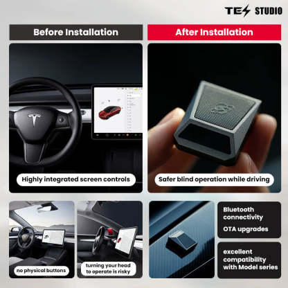 Tesla Model 3/Y Interior Accessories Physical Bluetooth Commander Buttons-before/after install