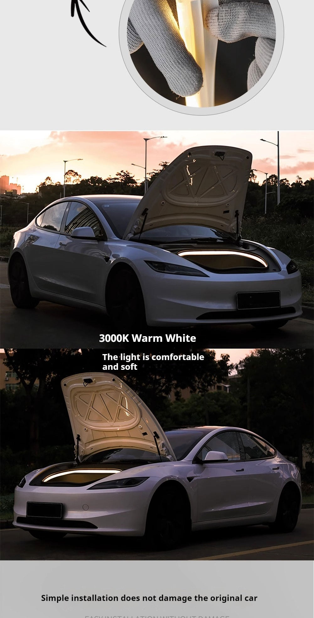 Tesla Model 3 Highland Frunk LED Strip Lights Tesla Accessories Model 3 Highland Front Trunk Ambient Lights Tesstudio?