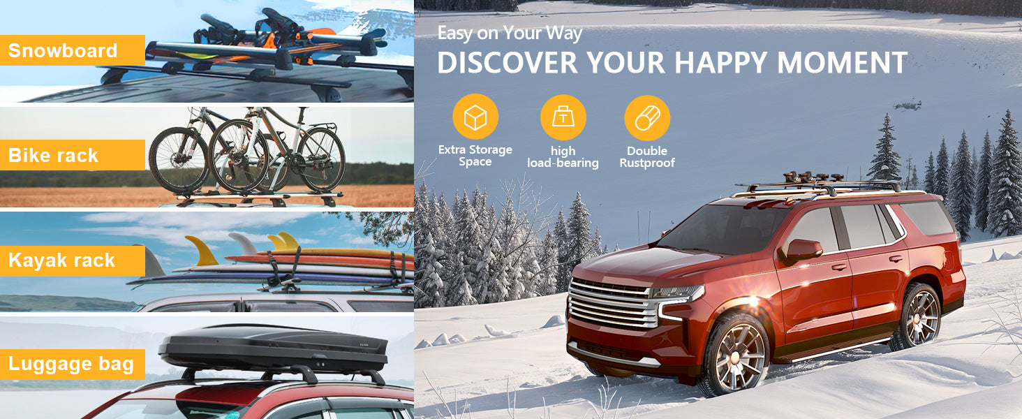 Lockable Roof Rack Black Cross Bars For 2021 - 2025 Chevrolet Suburban & Taho,e GMC Yukon XL, Cadillac Escalade ESV