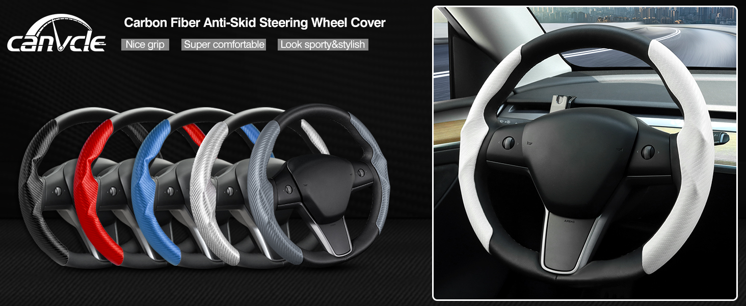 carbon fiber steering wheel covers segment car wheel protector trim wrap tesla model y 3 auto parts