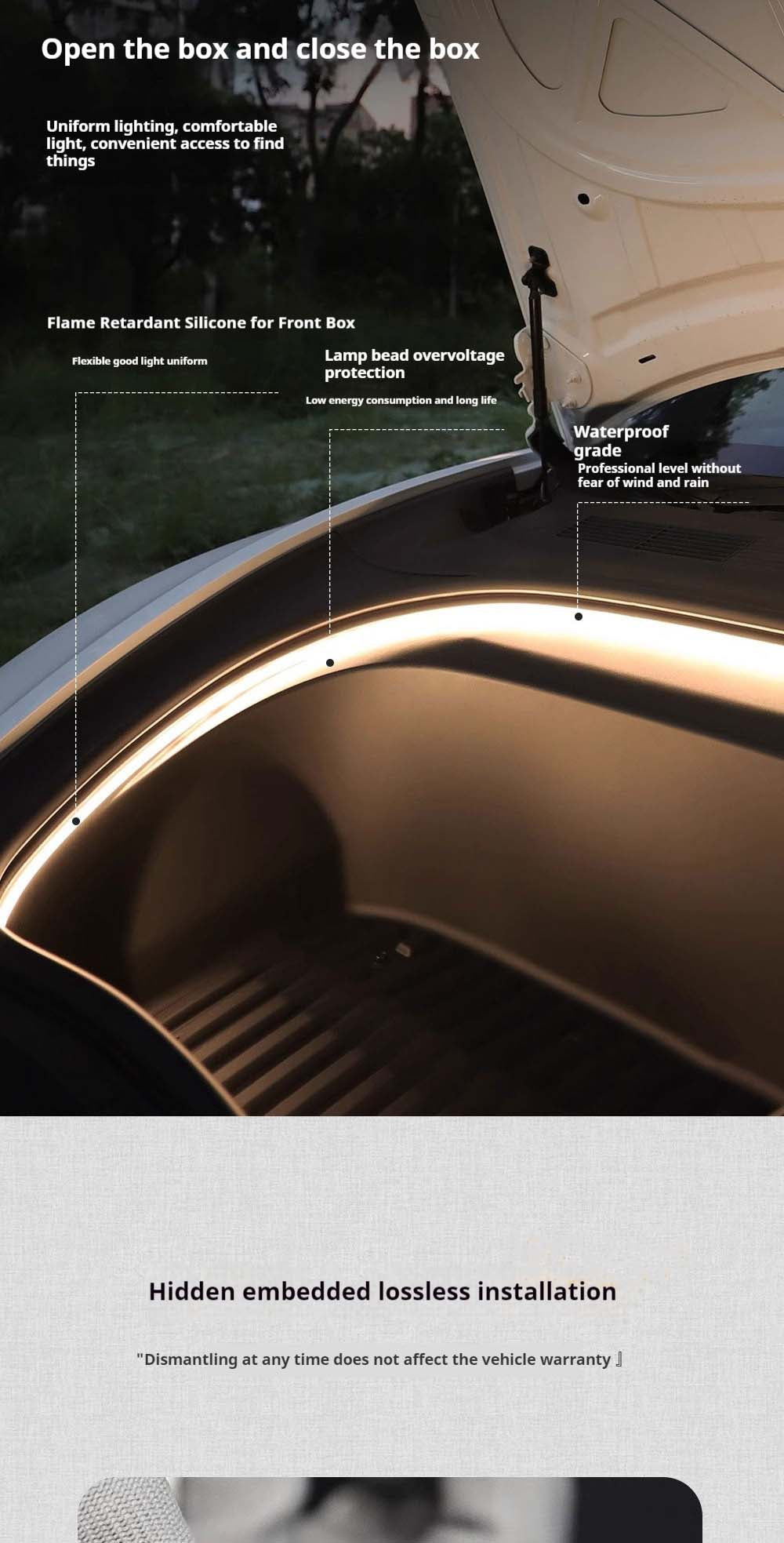 Tesla Model 3 Highland Frunk LED Strip Lights Tesla Accessories Model 3 Highland Front Trunk Ambient Lights Tesstudio?
